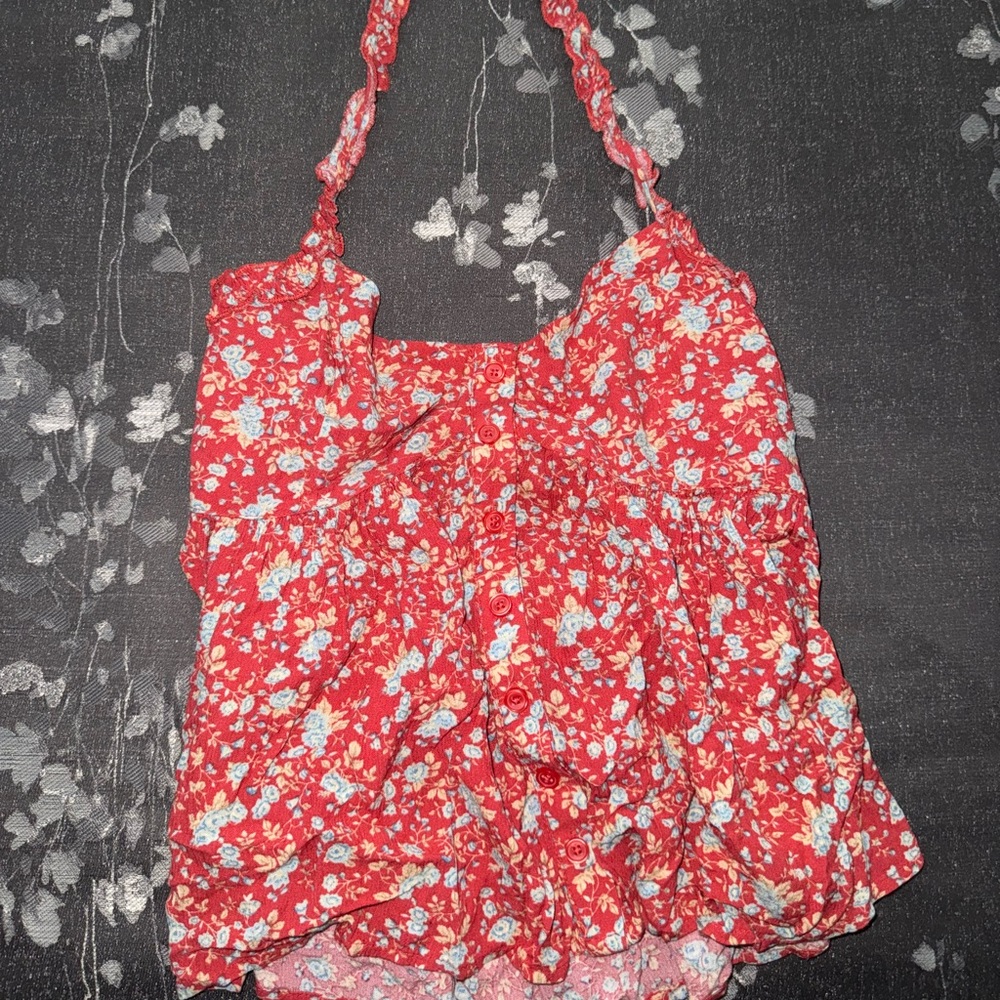 American Eagle Outfitters Red Floral Halter Tank Size Small